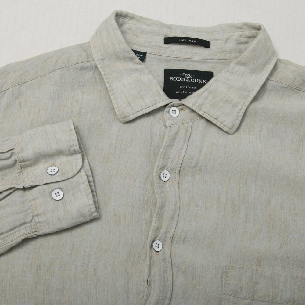 Rodd & Gunn Shirt Mens 3XL Beige Linen Sports Fit Woven Italy Long Sleeve